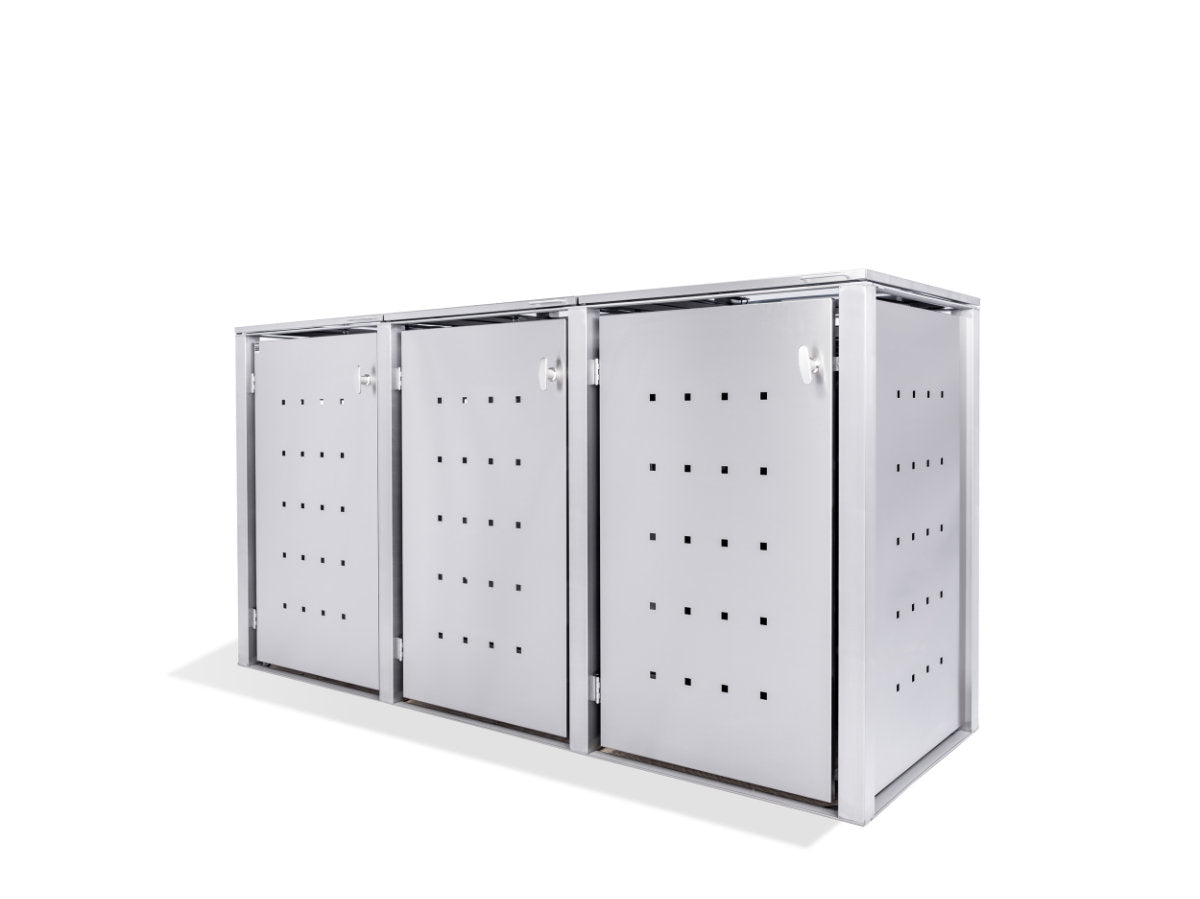 3er Mülltonnenbox Edelstahl für 120 und 240 Liter Tonnen - MultiMax