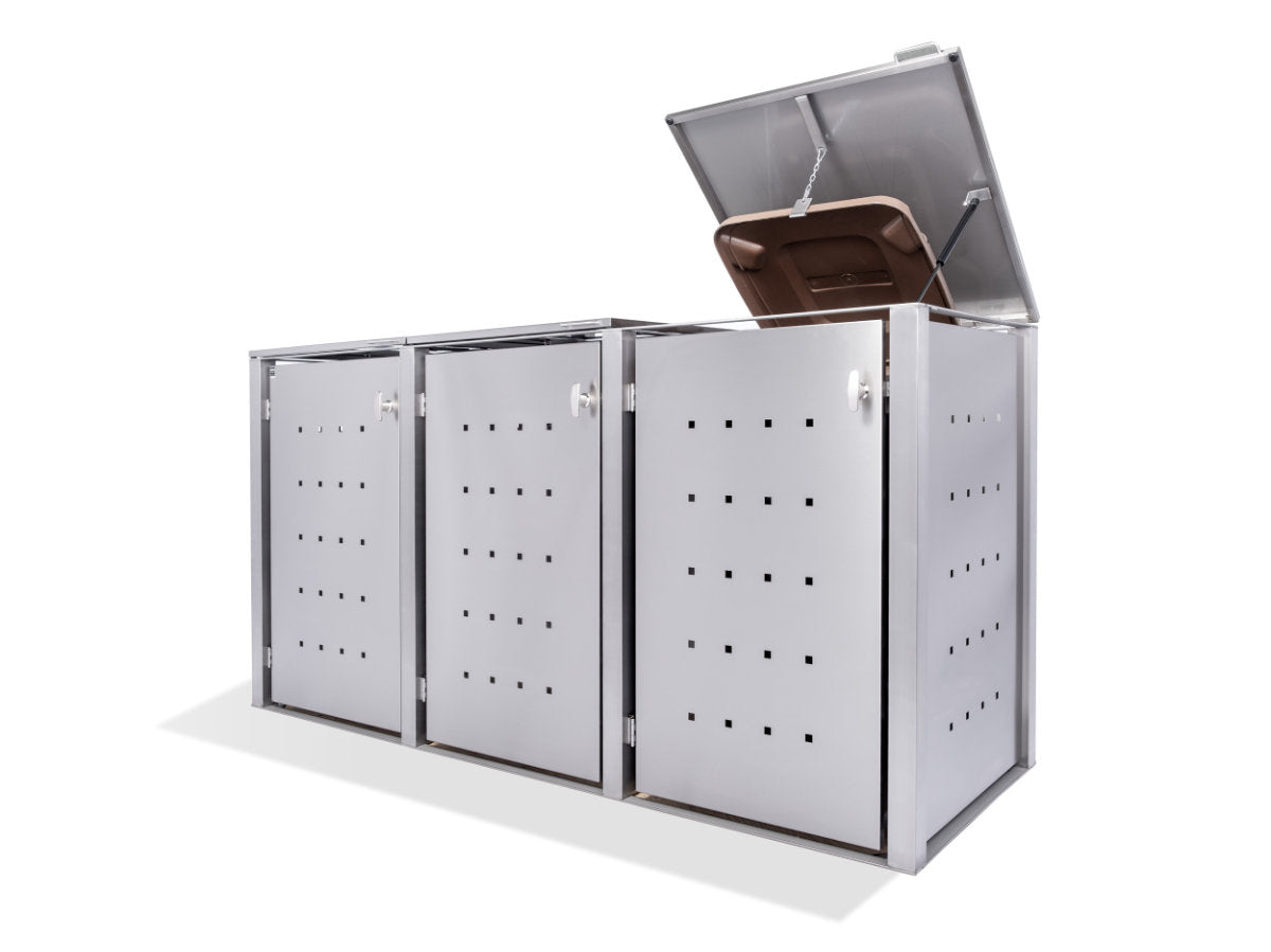 3er Mülltonnenbox Edelstahl Anthrazit für 120 und 240 Liter Tonnen - MultiMax