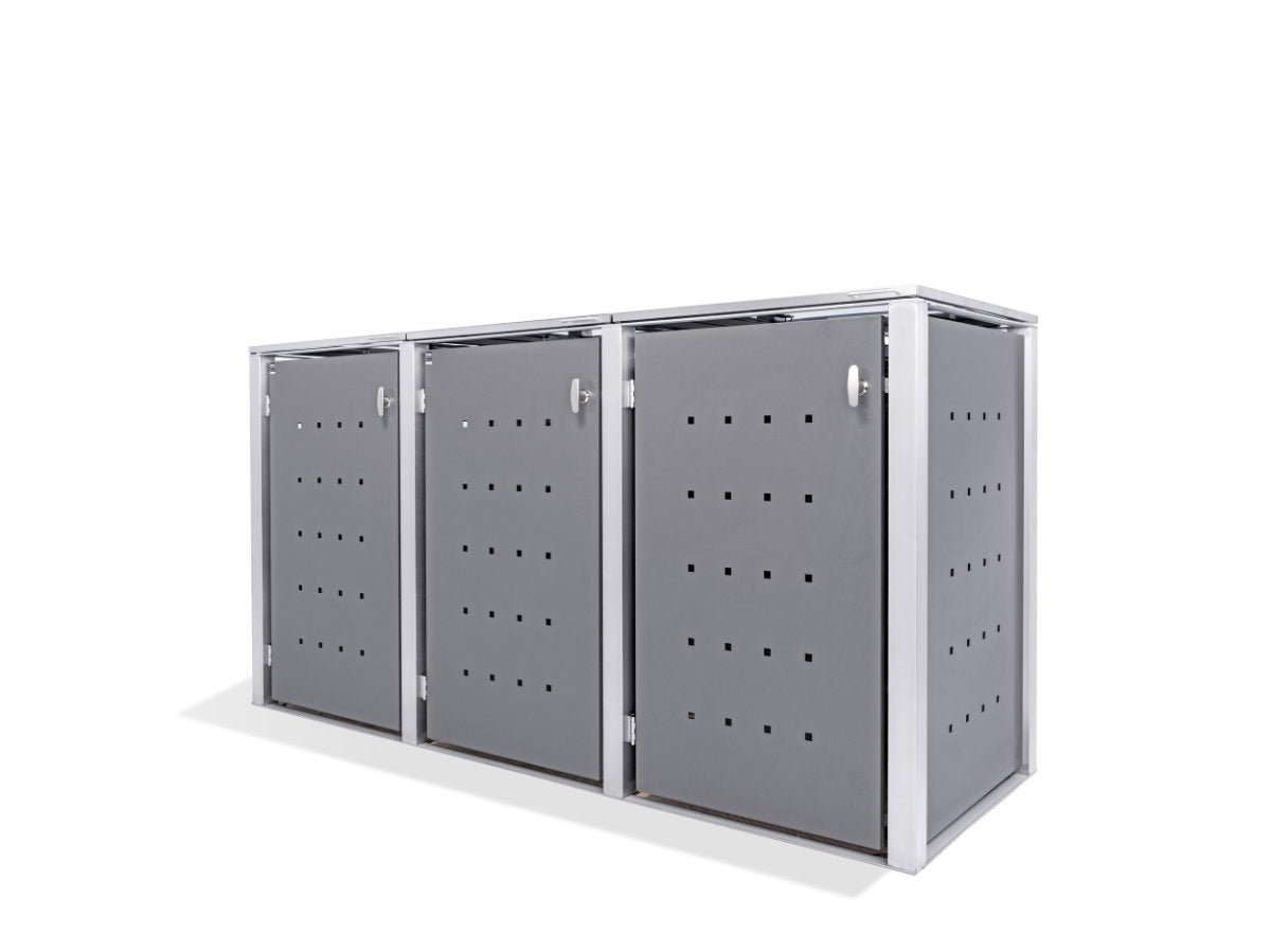 3er Mülltonnenbox Edelstahl Anthrazit für 120 und 240 Liter Tonnen - MultiMax