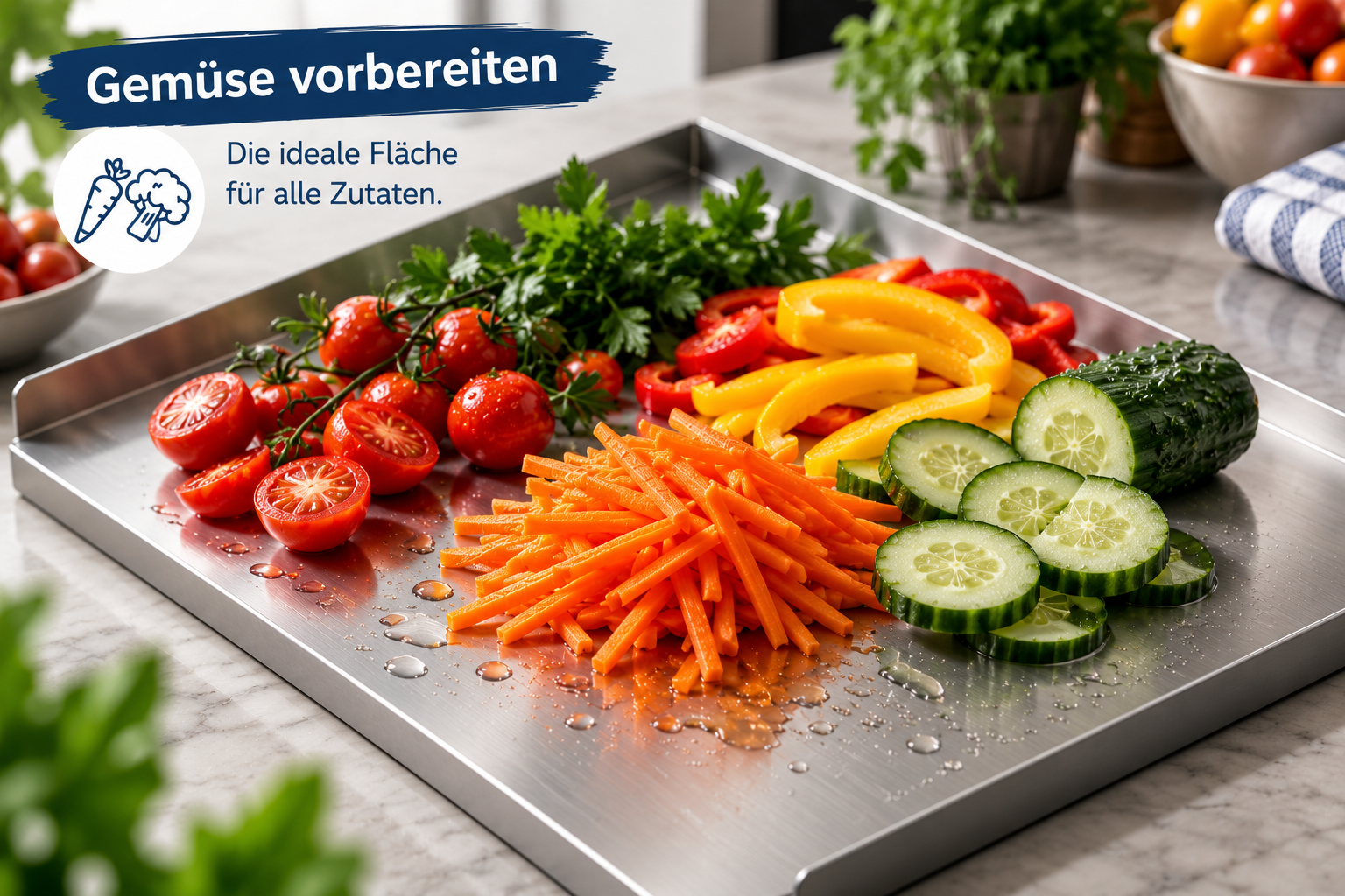 Edelstahl Schneidebrett / Arbeitsplatte mit Anschlagkante 3x Aufkantung 59x50 cm