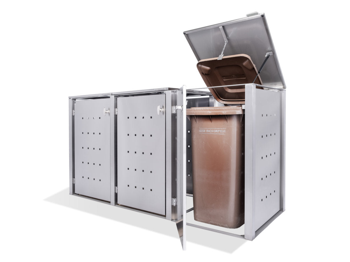 3er Mülltonnenbox Edelstahl für 120 und 240 Liter Tonnen - MultiMax