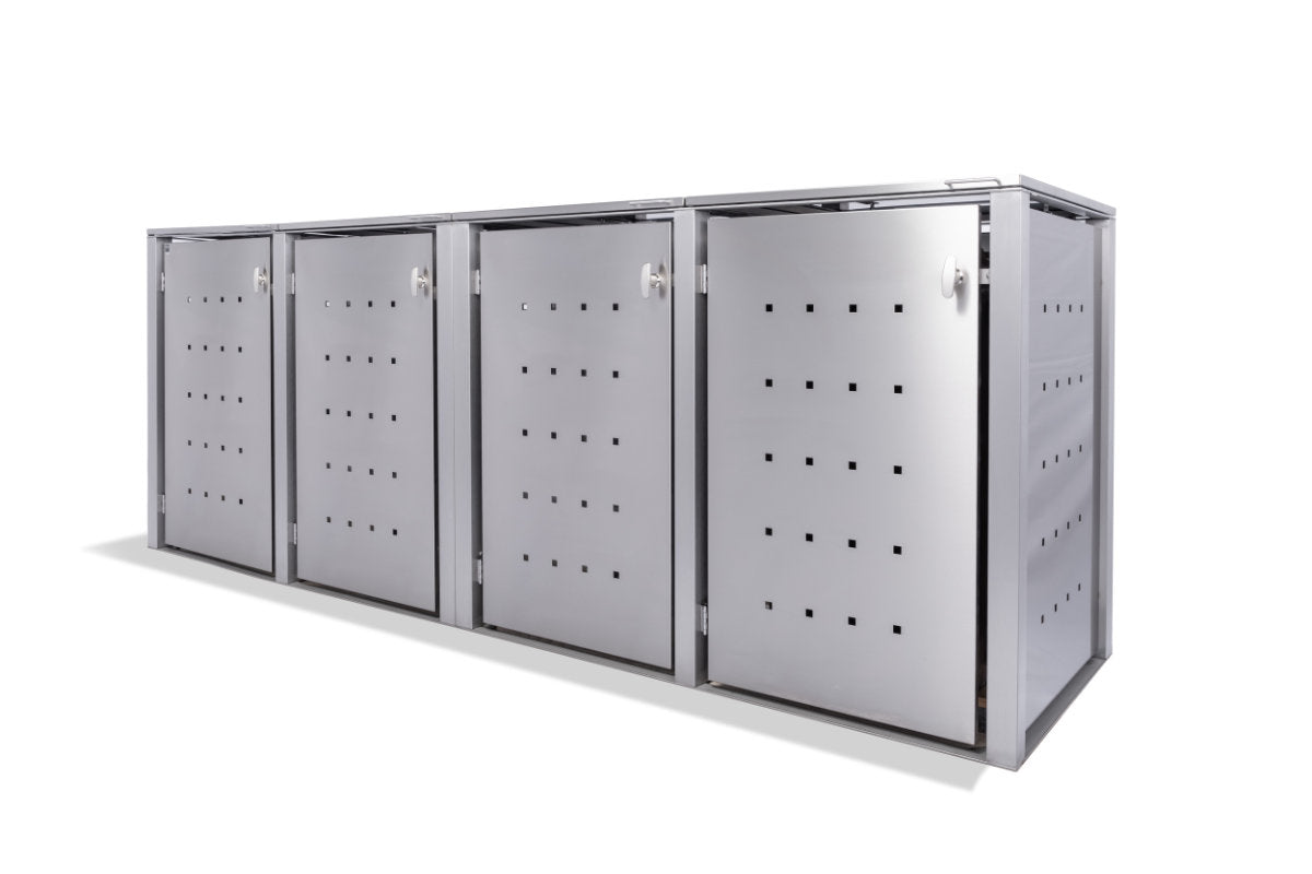 4er Mülltonnenbox Edelstahl für 120 und 240 Liter Tonnen - MultiMax