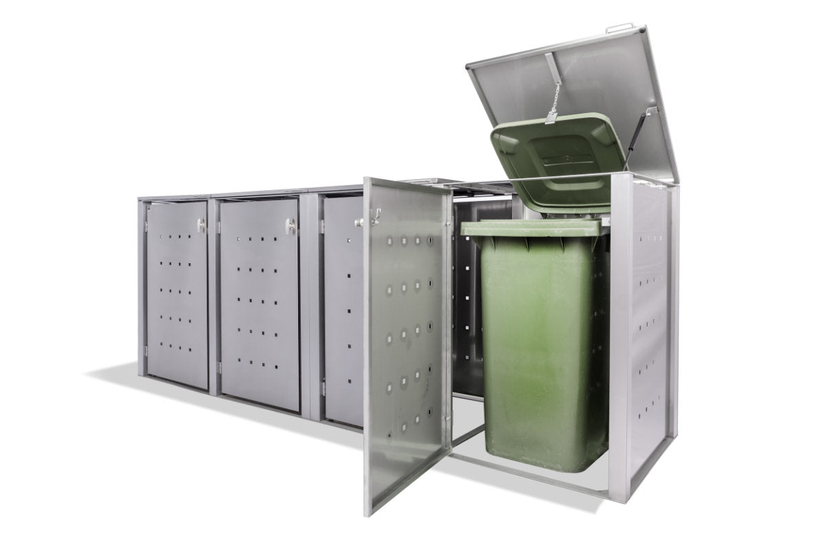 4er Mülltonnenbox Edelstahl für 120 und 240 Liter Tonnen - MultiMax