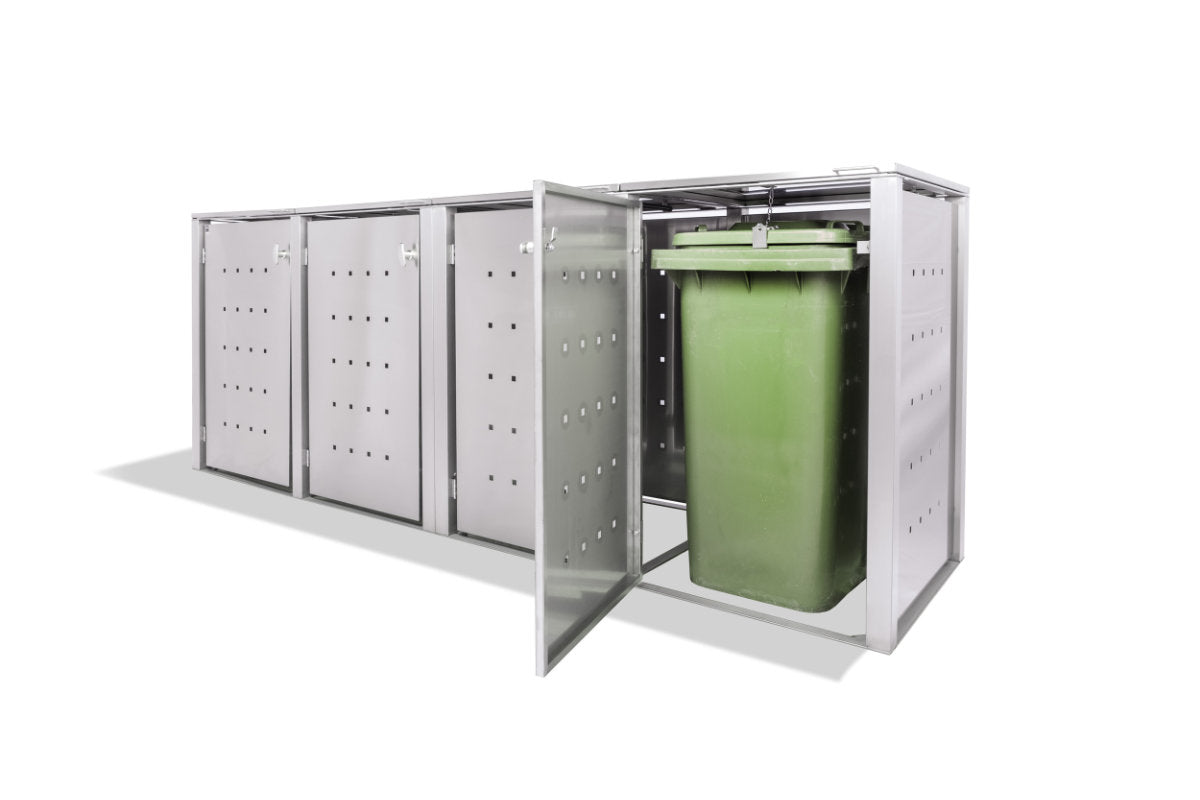 4er Mülltonnenbox Edelstahl für 120 und 240 Liter Tonnen - MultiMax